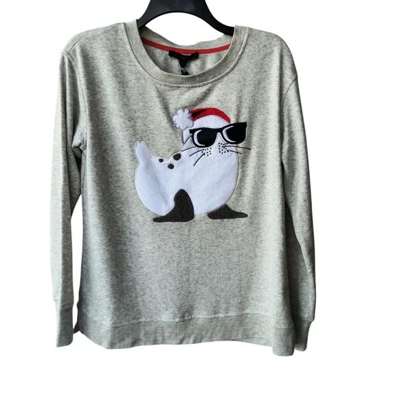 Jane+Delancey Santa Seal Christmas Festive Holiday Super Soft Sweatshirt S NWT - Picture 1 of 11